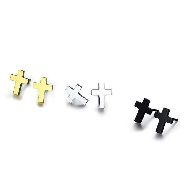 Stainless Steel Silver Gold Tone Simple Cross Small Stud Unisex Earrings  -  GeraldBlack.com