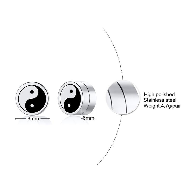 Stainless Steel Silver Tone Yin Yang Stud Earrings for Men Ideal for Gift - SolaceConnect.com