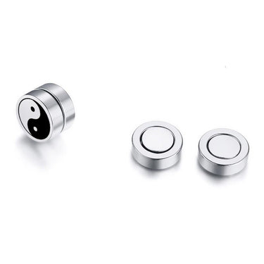 Stainless Steel Silver Tone Yin Yang Stud Earrings for Men Ideal for Gift - SolaceConnect.com