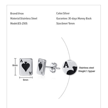 Stainless Steel Spades and Poker Design Casual Unisex Stud Earrings - SolaceConnect.com
