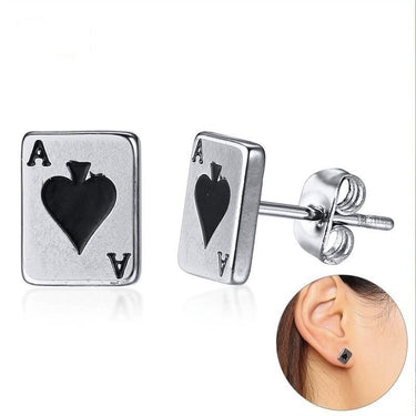Stainless Steel Spades and Poker Design Casual Unisex Stud Earrings - SolaceConnect.com