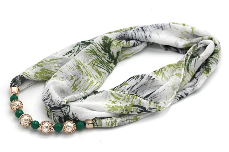 Statement Flower Pattern Printed Chiffon Beads Scarf Necklace for Women - SolaceConnect.com
