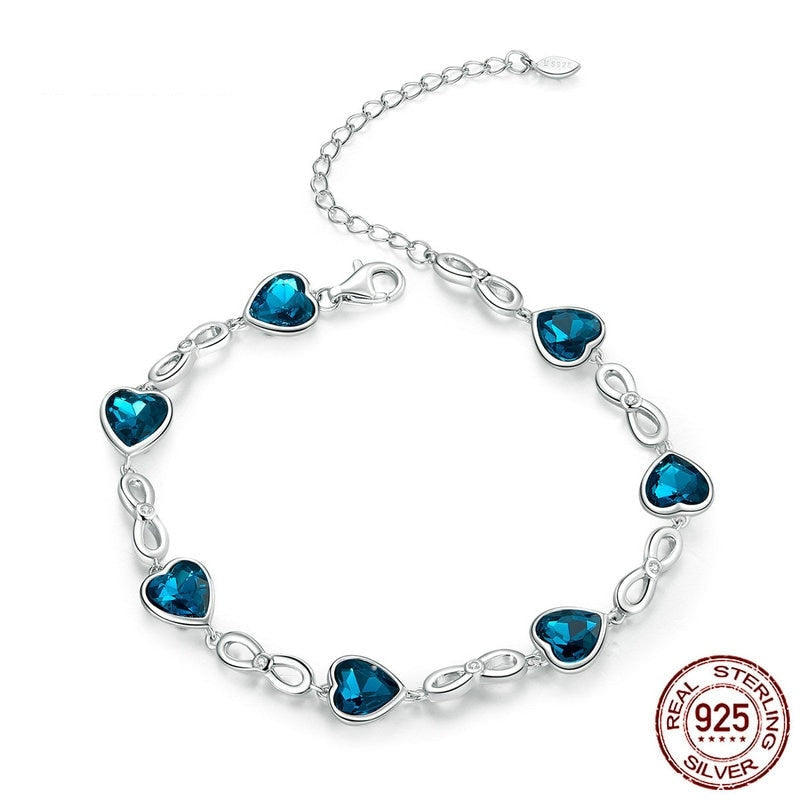 Sterling Silver 925 Chain Bracelet for Women Wedding Engagement Statement Jewelry Blue Heart Luxury Jewelry SCB163  -  GeraldBlack.com