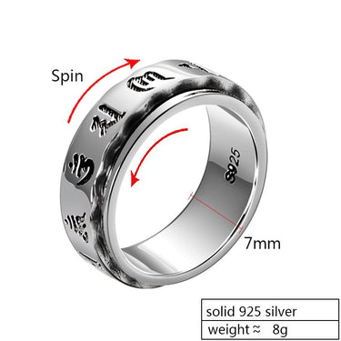 Sterling Silver Men's Punk Jewelry Six Words Mantra Spinner Signet Ring - SolaceConnect.com
