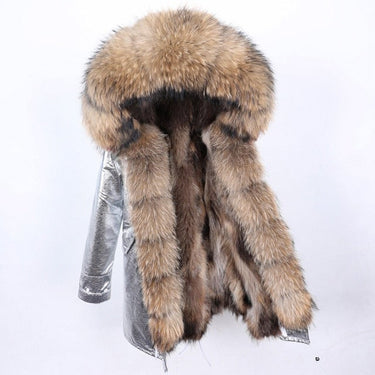 Street Style Silver Color Women's Winter Jacket with Raccoon Fur Collar  -  GeraldBlack.com