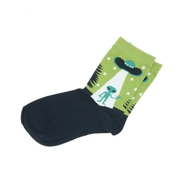 Streetwear Cotton Crew Funny Alien Pig Dog Cat Space Printed Women's Socks - SolaceConnect.com