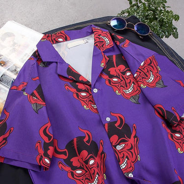 Streetwear Devil Print Short Sleeve Loose Fit Harajuku Men’s Shirts - SolaceConnect.com