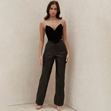 Streetwear Office Women's Faux Leather High Waist Pockets Straight-Leg Pants - SolaceConnect.com