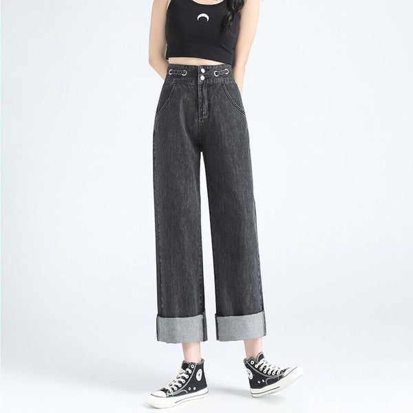Streetwear Vintage Fashion Women's High Waist Wide Leg Denim Jeans Pants  -  GeraldBlack.com