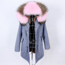 Stylish Blue Grey Color Women's Real Fur Winter Coat Jacket with Fur Collar  -  GeraldBlack.com