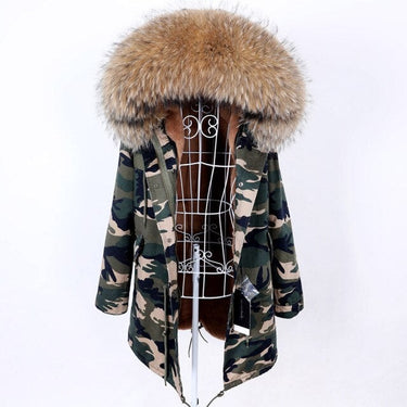 Stylish Camo Pattern Women's Real Fur Winter Coat Jacket with Fur Collar  -  GeraldBlack.com