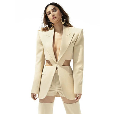 Stylish Designer Runway Suit Set Women's Single Button Hollow Out Blazer Perspective Pants Suit  -  GeraldBlack.com