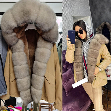 Stylish Women's Full-Sleeved Natural Raccoon Fur Collared Winter Jacket  -  GeraldBlack.com