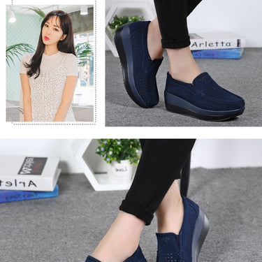 Suede and Leather Women's Slip-On Casual Flat Loafers with Round Toe - SolaceConnect.com