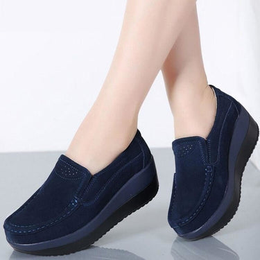 Suede and Leather Women's Slip-On Casual Flat Loafers with Round Toe  -  GeraldBlack.com