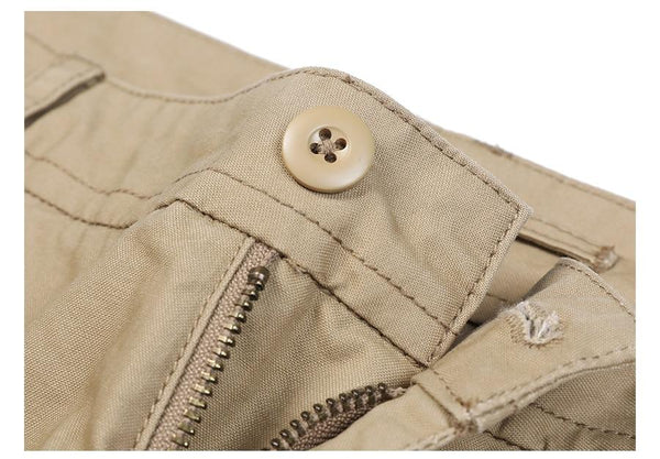 Summer 100% Cotton Multi-pockets Loose Knee Length Cargo Shorts for Men - SolaceConnect.com