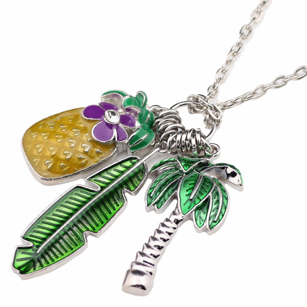 Summer Alloy Green Coconut Tree Pineapple Necklace Chain Enamel Jewelry  -  GeraldBlack.com