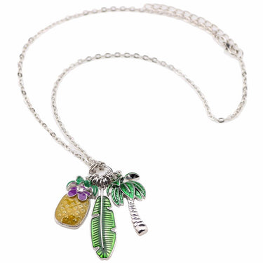 Summer Alloy Green Coconut Tree Pineapple Necklace Chain Enamel Jewelry - SolaceConnect.com
