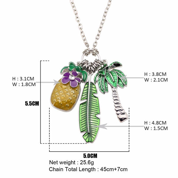 Summer Alloy Green Coconut Tree Pineapple Necklace Chain Enamel Jewelry - SolaceConnect.com