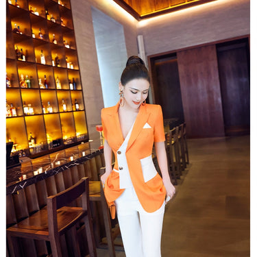 Summer autumn office lady Fashion casual sexy girls short sleeve coat pants suits sets clothing  -  GeraldBlack.com