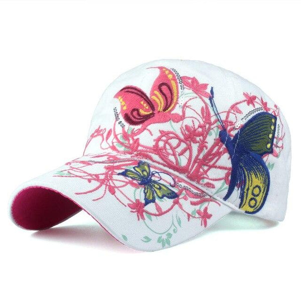 Summer Butterflies and Flowers Embroidery Baseball Caps for Women - SolaceConnect.com