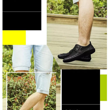Summer Casual Breathable Mesh Genuine Leather Slip-On Shoes for Men  -  GeraldBlack.com