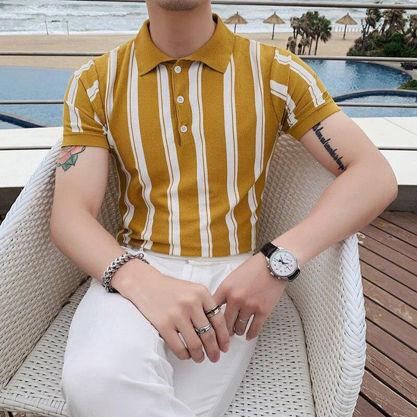 Summer Casual Fashion Men's Stripe Short Sleeves Breathable Knitted Shirt  -  GeraldBlack.com