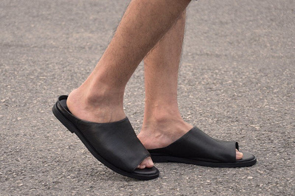 Summer Casual Men's Genuine Leather Peep Toe Beach Bathing Flats Slippers - SolaceConnect.com