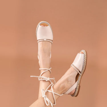 Summer Casual Women's Genuine Leather Flannel Rope Peep Toe Lace-up Flats - SolaceConnect.com