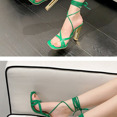 Summer Concise Roman Square Toe High Heel Pumps Ankle Strap Fashion GLADIATOR Banquet Shoes Size  -  GeraldBlack.com
