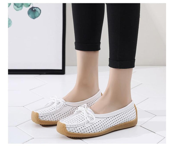 Summer Fashion Women's Genuine Leather Cut-Outs Lace-up Flats Loafers - SolaceConnect.com