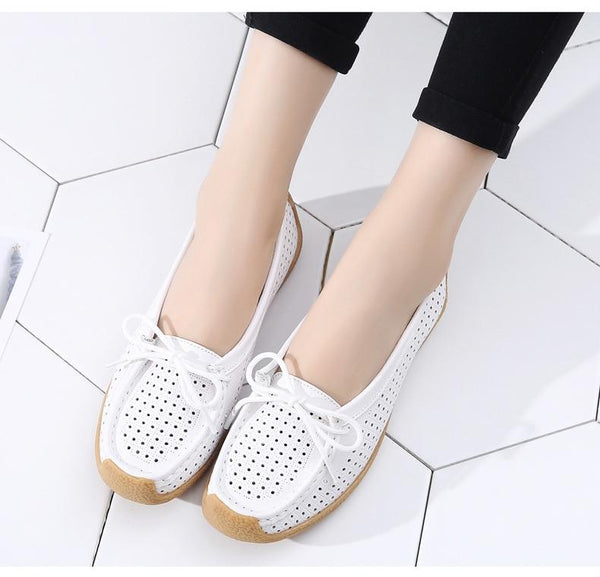 Summer Fashion Women's Genuine Leather Cut-Outs Lace-up Flats Loafers - SolaceConnect.com
