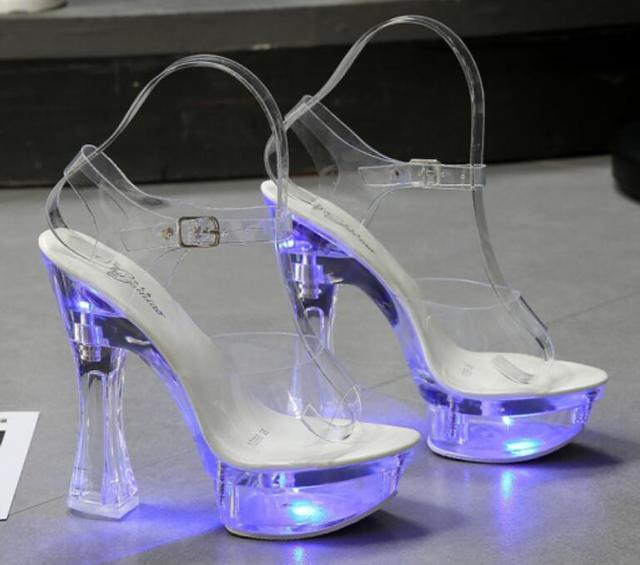 Summer Fashion Women's Transparent Glowing Floral High Platform Heel Pumps  -  GeraldBlack.com