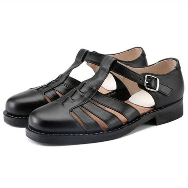 Summer Formal Men's Handmade Leather Round Toe Hollow Buckle Sandals - SolaceConnect.com