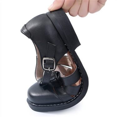 Summer Formal Men's Handmade Leather Round Toe Hollow Buckle Sandals - SolaceConnect.com