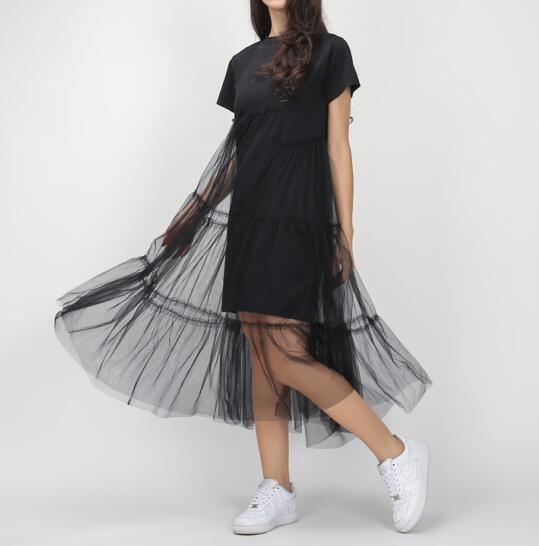 Summer Korean Splicing Pleated Tulle T-Shirt Dress for Women Big Size –  GeraldBlack.com