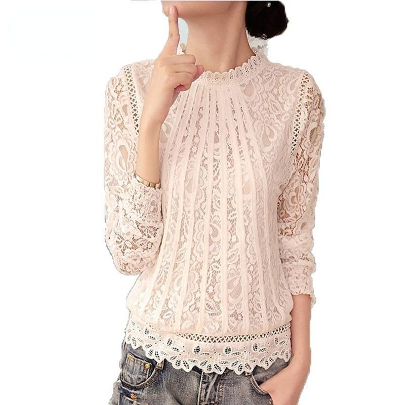 Summer Ladies White Long Sleeve Chiffon Lace Crochet Top Blouses  -  GeraldBlack.com