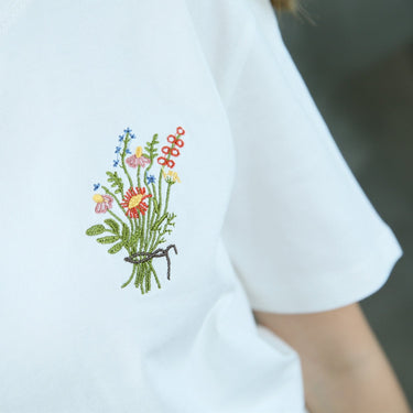 Summer Little Flower Embroidered Basic Loose Casual Short Sleeve T-Shirt - SolaceConnect.com