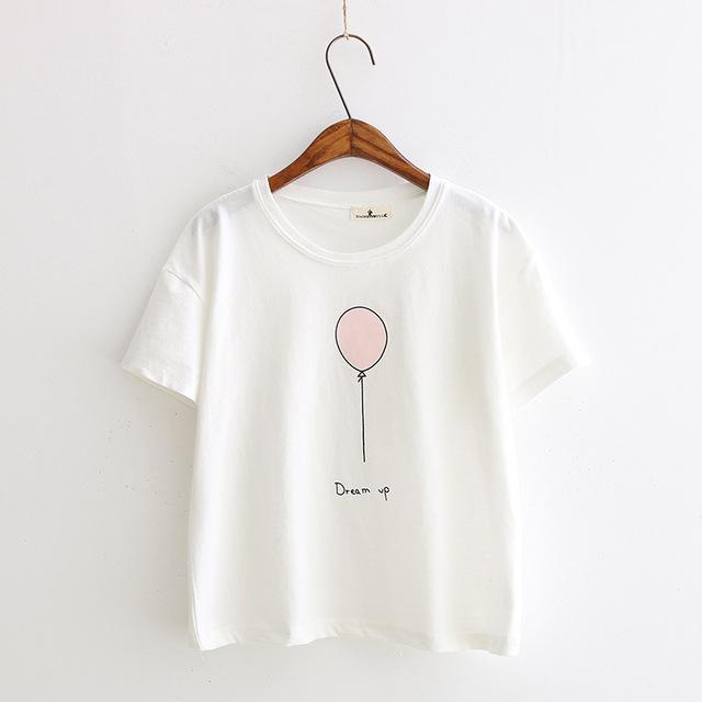 Summer Lovely Balloon Printed Short Sleeve T-Shirts Tee Top for Women - SolaceConnect.com