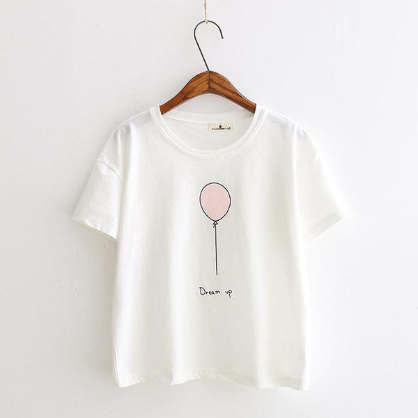 Summer Lovely Balloon Printed Short Sleeve T-Shirts Tee Top for Women - SolaceConnect.com