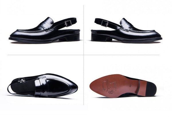 Summer Men's Breathable Genuine Leather Closed Pointed Toe Dress Sandals - SolaceConnect.com
