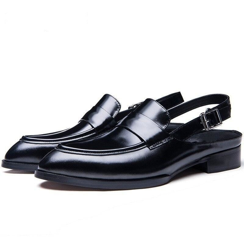 Summer Men's Breathable Genuine Leather Closed Pointed Toe Dress Sanda