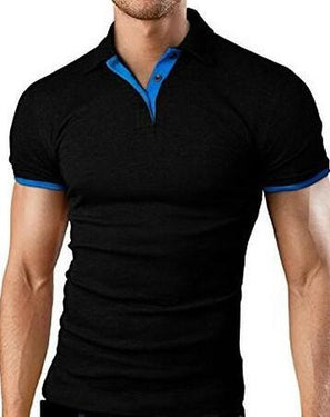 Summer Men's Casual Solid Short Sleeve Lapel Pullover Tops T-shirt - SolaceConnect.com