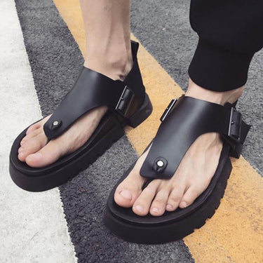 Summer Men's Genuine Leather Thick Buckle Strap Platform Flip Flop Sandals  -  GeraldBlack.com