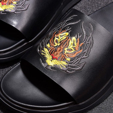 Summer Men's Leather Animal Pattern Embroidery Beach Sandals Slippers - SolaceConnect.com