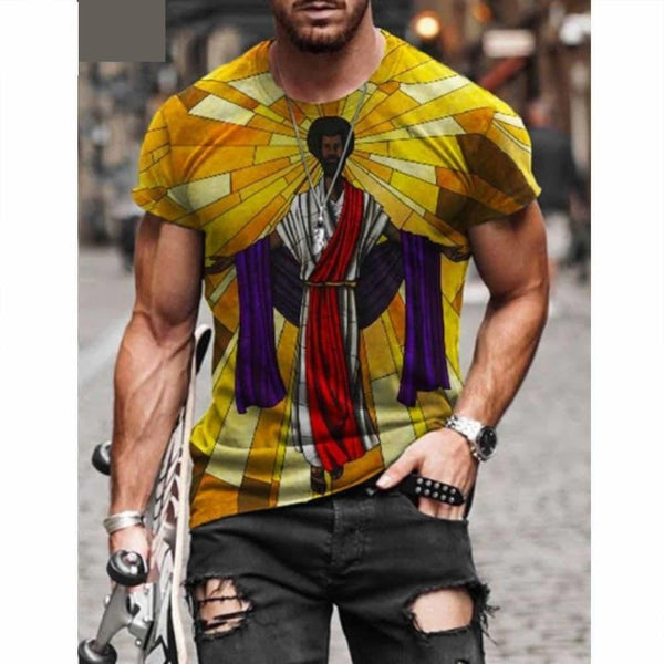 Summer Men's Patchwork 3D Printed Long Sleeves Pullover Artful T-shirt - SolaceConnect.com