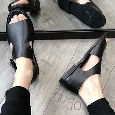 Summer Men's Real Leather Open Toed Buckle Strap Beach Slippers Sandals - SolaceConnect.com