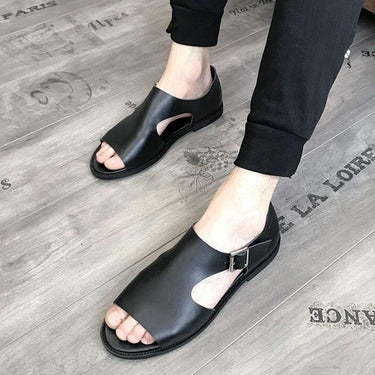 Summer Men's Real Leather Open Toed Buckle Strap Beach Slippers Sandals  -  GeraldBlack.com