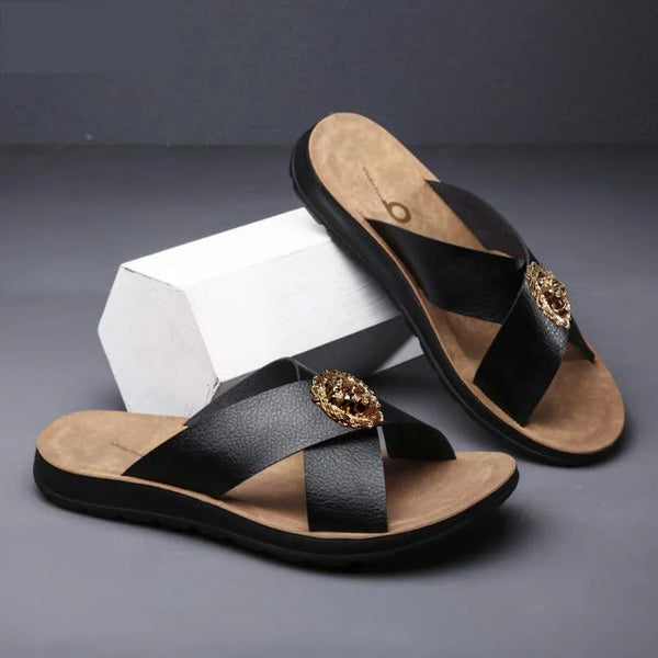 Summer Men Slippers Size 38-48 Leather Casual Flip Flop Slippers  -  GeraldBlack.com