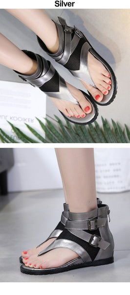 Summer Party Leather Sandals for Women with Zipper Design and Cover Heel - SolaceConnect.com